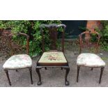 A pair of Victorian walnut dining chairs, together with an early 20th Century Chippendale style side