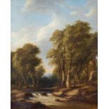 English School, 19th Century, a wooded landscape with a stream, indistinctly inscribed on the