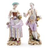 A pair of 19th Meissen figures of a gardener and his wife after the  originals by Johann Carl