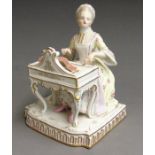 A Meissen figure of Sound, one of the five senses, the young lady seated playing her pianoforte,