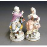 Two Meissen seated figures, one of a boy offering fruit from his right hand and a girl  with a