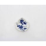 A Chinese blue and white export soft-paste porcelain leaf shape pickle dish, Qianlong, circa 1760,