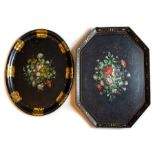 Two papier mache trays, maker Henry Clay circa 1772. still life designs. (2)  Provenance: Luddington