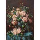 British School, 20th Century, still life with a vase of pink roses, oil on canvas, 68 by 50cm,