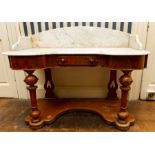 A Victorian walnut washstand, marble top