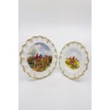 A Royal Crown Derby cabinet plate hand painted with a hunting scene, signed W.A.L.,within a fluted