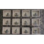 A set of twelve Chinese metal, mounted zodiac animals, framed.