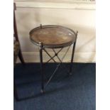 A 20th Century brass topped drinks table, gallery edge, cross frame, 60cm high