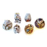 Royal Crown Derby Paperweights. A Bank Vole, Imari Mouse, Country Mouse, Poppy Mouse, Sleeping