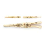 A pair of Japanese ivory shibayama glove stretchers, Meiji period 1868-1912, decorated with a