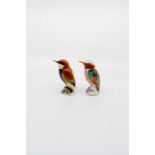 Two Royal Crown Derby paper weights. A Bee Eater and a Humming bird. Both first quality with gold