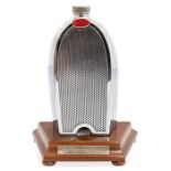 A chrome Bugatti radiator shaped decanter, 1960's, in the Ruddspeed style, mesh grille, enamel