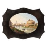 A mid 19th Century Italian micromosaic paperweight, of serpentine form, depicting an oval view in