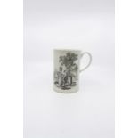 A Worcester black transfer printed mug, Milkmaids and May Day to each side, unmarked, 15cm high.