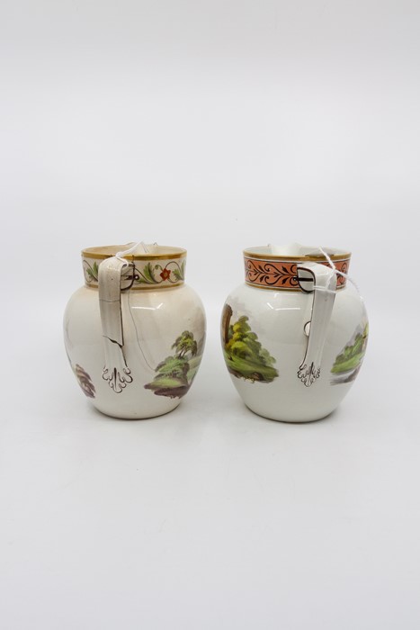 Two Torksey style jugs, early 19th Century, one handpainted with man standing near ruinous house - Image 4 of 4