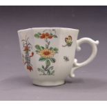 A Worcester polychrome fluted octagonal coffee cup, circa 1753-55, no mark, 5.5cm diameter, 5.6cm