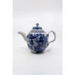 A late 18th Century Chinese export blue and white teapot, twist over handles terminating in abundant