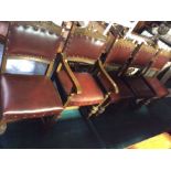 An early 20th Century oak Jacobean style oak dining table, with a set of six matching chairs,