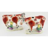 Two early 19th century cow creamers together with a collection of 19th century ceramics and Wedgwood
