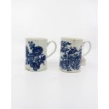 A first period Worcester, blue and white mug circa 1770 together with another similar, both with