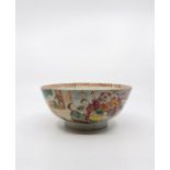 Four Chinese exportware punch bowls, Qianlong period, three painted in famille rose enamels, one