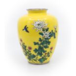 A Japanese cloisonne baluster vase, Meiji period, 1868-1912, decorated with chrysanthemum, peonies