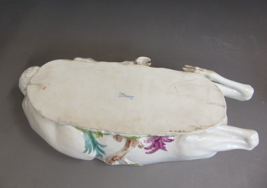 A Meissen 19th Century tureen and cover modelled as a recumbent stag, 19th Century, blue crossed - Image 6 of 6
