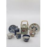 A collection of 18th century Chinese porcelain tea wares etc to include a famille rose teapot,