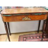 A 19th Century mahogany card table with green velvet cloth with ormolu fittings