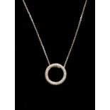 A 9ct white gold diamond set hoop pendant on an 18ct white gold chain