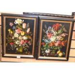 A pair of Dutch still life, oil on board, ebonised frames with gilt edging,