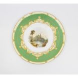 A hand painted plate, circa 19th Century Noh, signed to the rear, green panel,