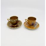 Two early Carlton cups with saucers of Oriental design