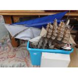 Collection of model boats, galleons and others on stands,