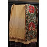 Pair of heavy duty cotton fully lined curtains with rich embroidered wide panels running down the