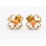 A pair of 9ct gold and coral earrings, screw back fittings, gross weight approx 2gms,