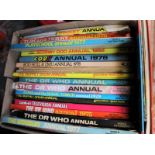 A collection of assorted annuals including Dr Who, Tom and Jerry, Playschool, Rod Hull & Emu,