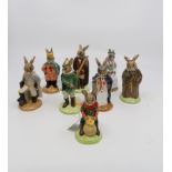 Royal Doulton Bunnykins a group comprising; King Richard, Prince John, Will Scarlett, Friar Tuck,