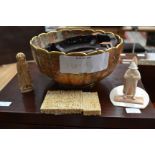 A Japanese satsuma bowl (af); a Chinese carved ivory card case (af); a small ivory okimono;