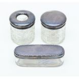 Two dressing table jars and covers, hobnail cutting,