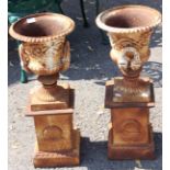 A pair of garden cast iron jardiniere stands