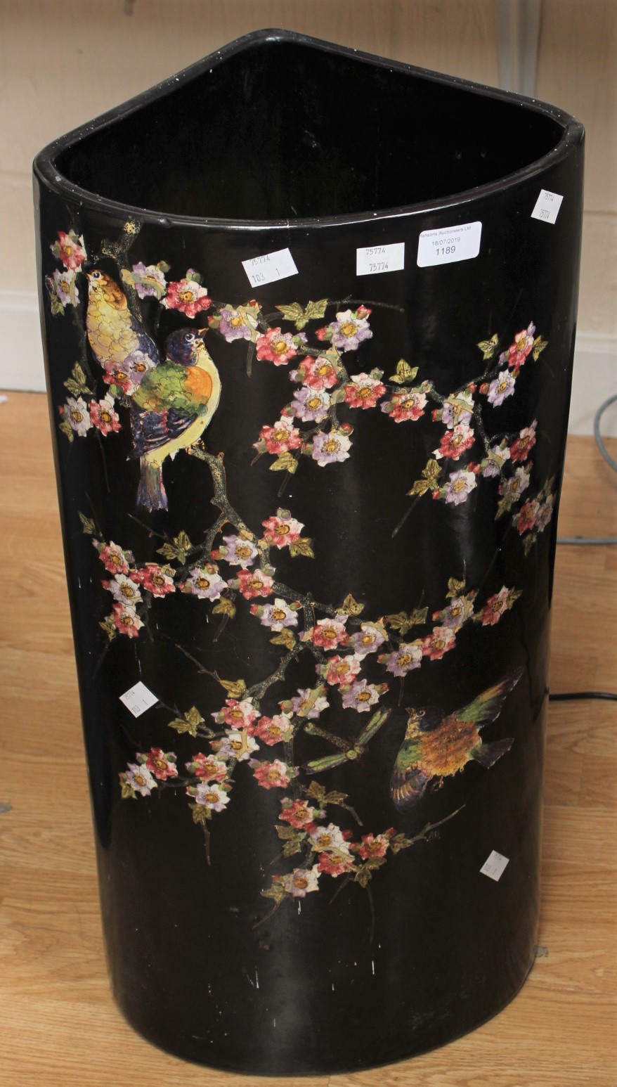 1920's umbrella stand Chinese style decoration, black ground,