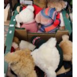 A collection of soft toys including seven Harrods bears,
