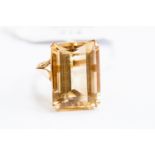 A quartz and 9ct gold dress ring, rectangular cut, approx 22mm x 25mm, size M,