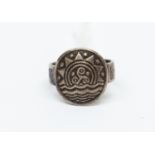 A silver Nordic ring, inscribed 'Viken breiz da', marks indistinct,