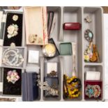 A quantity of costume jewellery, etc including Royal Crown Derby floral encrusted porcelain,