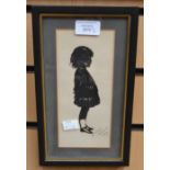 An early 20th Century silhouette of a girl with hand painted porcelain plaque of lady