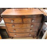 An early Victorian rose mahogany bow fronted chest of drawers