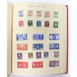 A Simplex red cloth stamp album, containing used stamps from Australia, hinged mint from Austria,