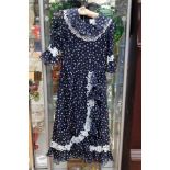 A Valentino couture silk chiffon dress in navy and white polka dots, early 1960's,